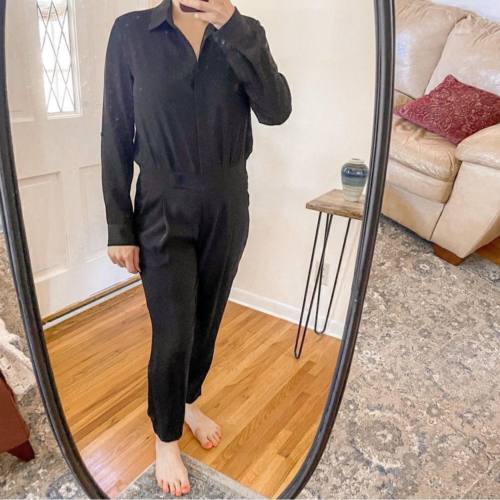 Vince Long Sleeve Button Down Jumpsuit Black - Picture 7 of 7